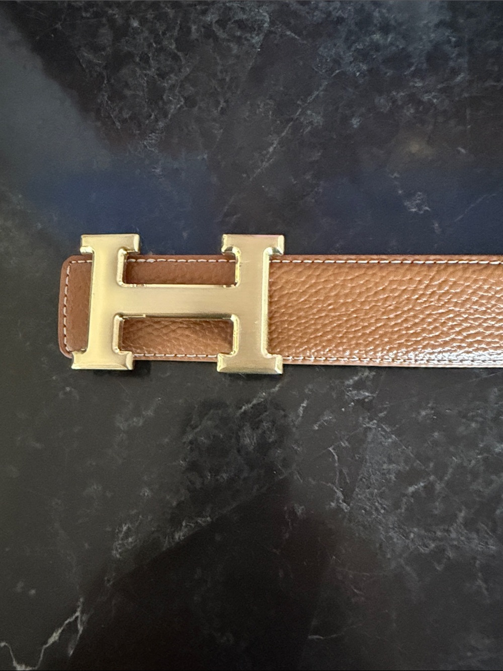 Brown genuine Leather Belt with Gold 'H' Buckle